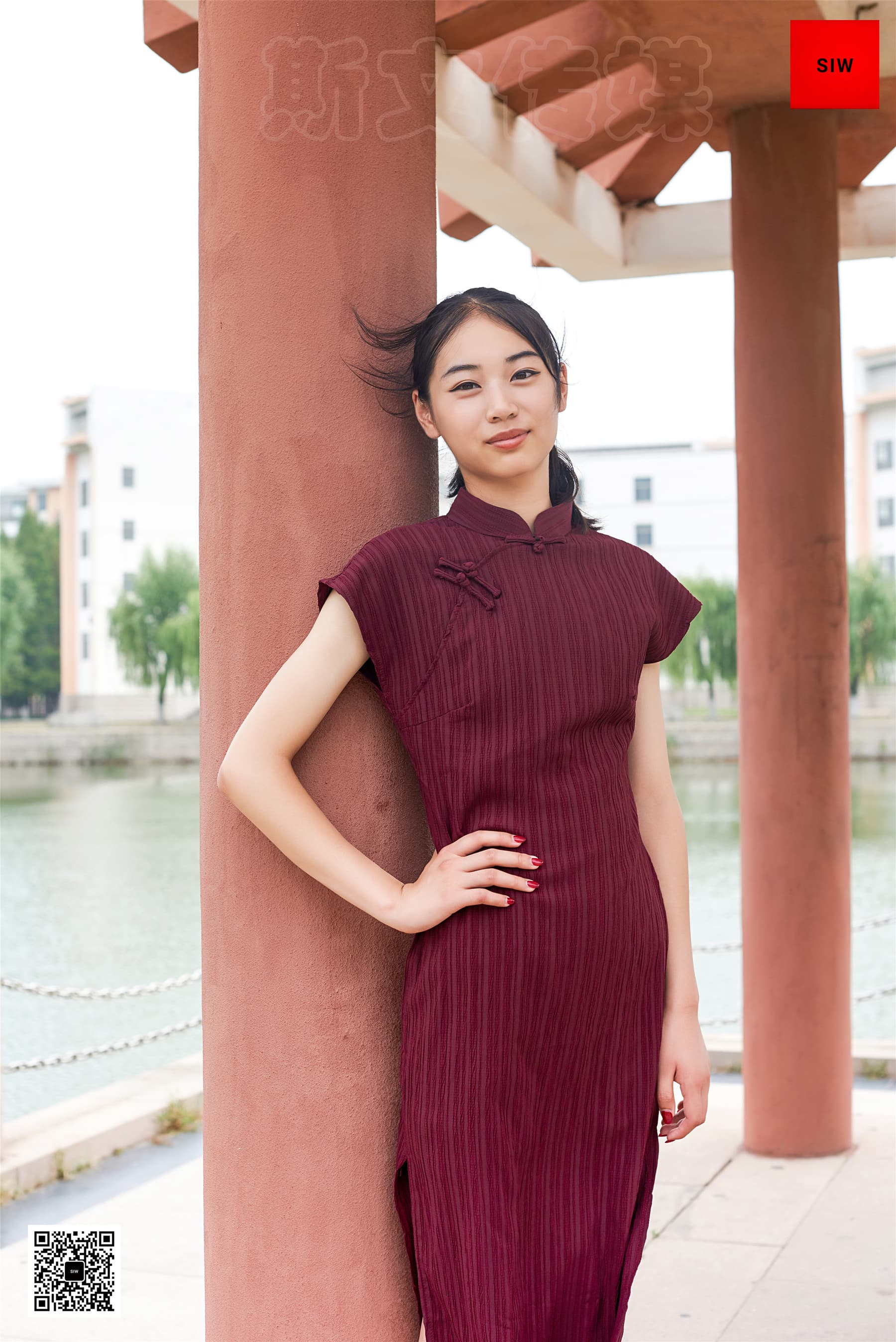 NO.010 复古中式紫色条纹棉质旗袍 – 丽莉 – [SIW斯文传媒] - 喵图录