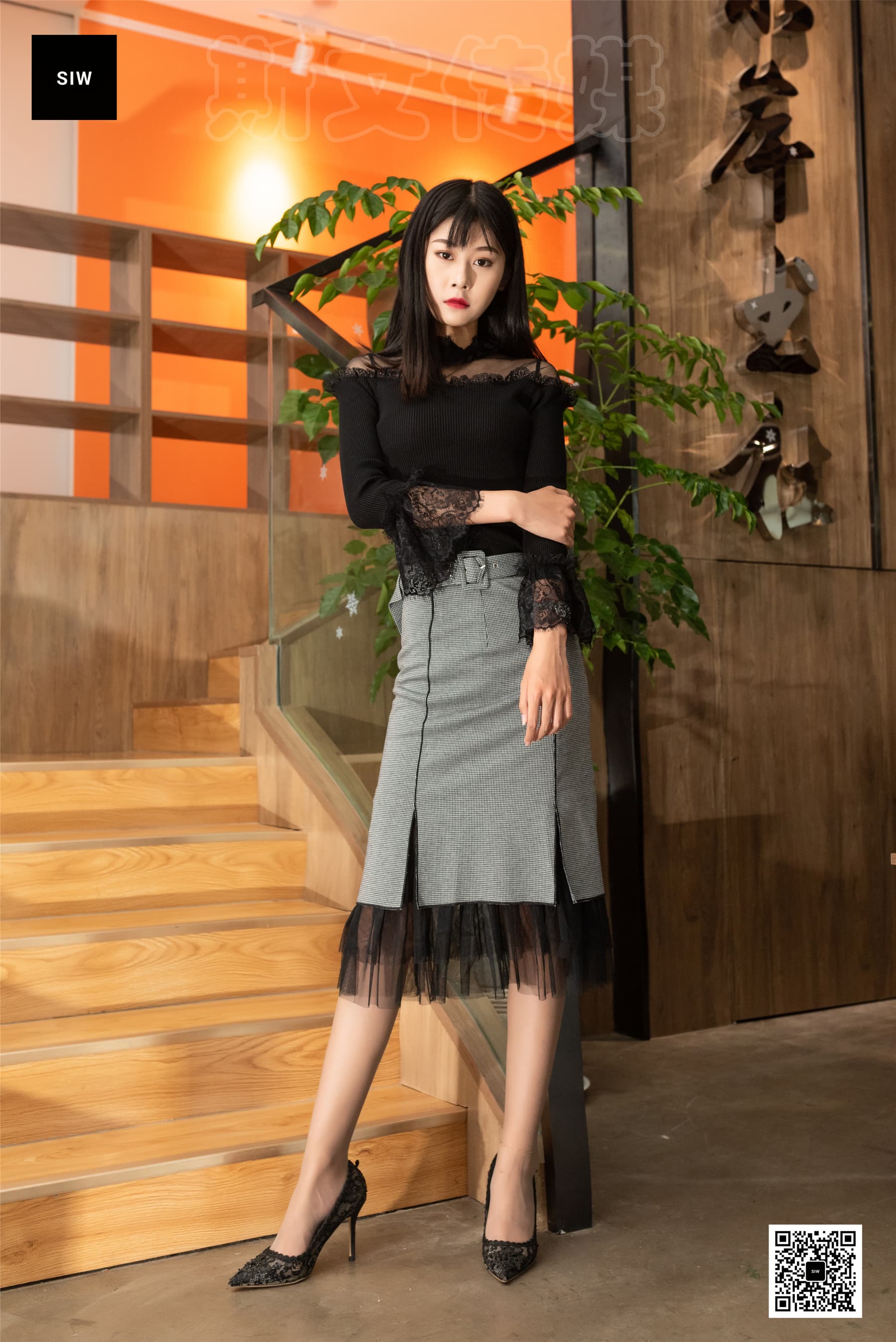 NO.064 蕾丝花边黑灰拼色优雅淑女连衣裙 – 龙哥 – [SIW斯文传媒] - 喵图录